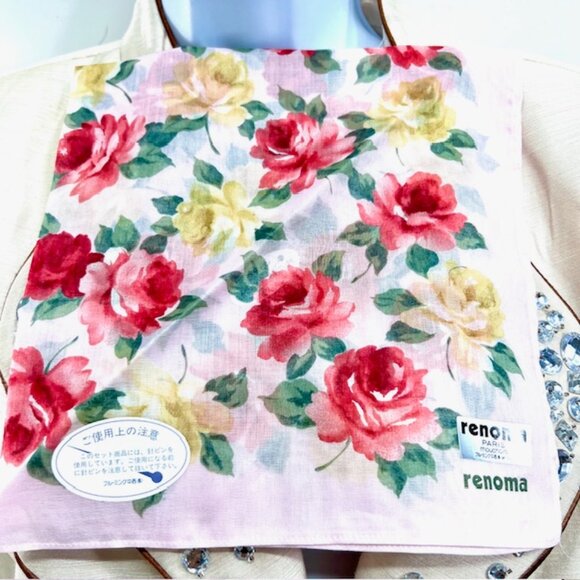 New in Box 2 RENOMA PARIS Mouchairw Cotton Scarf Pocket Square 18" Floral (33 - Picture 8 of 12